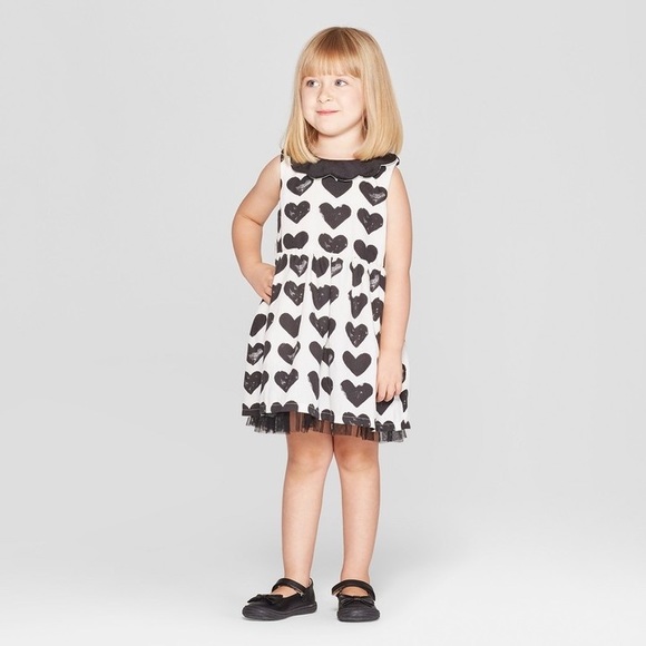 Oshkosh Black and White Heart Print Dress - Picture 1 of 3